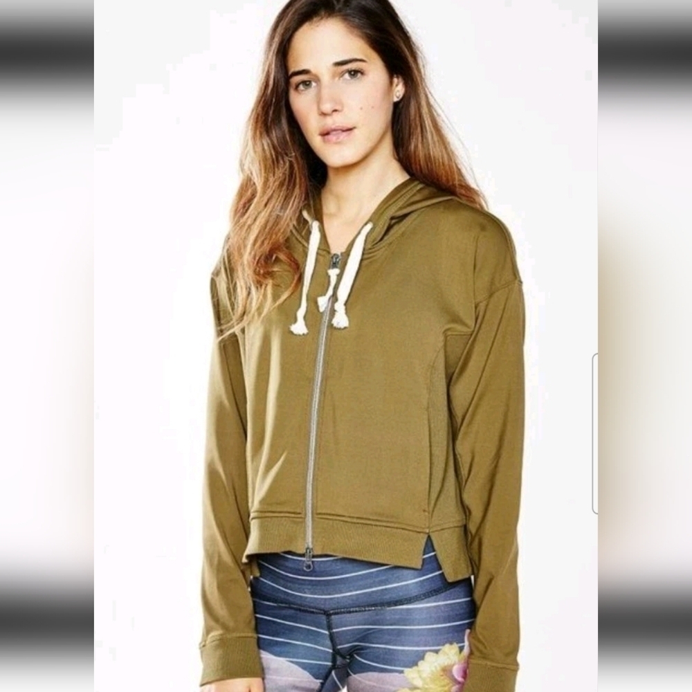 Without Walls Urban Outfitters Women's Army Green Cropped Hoodie M